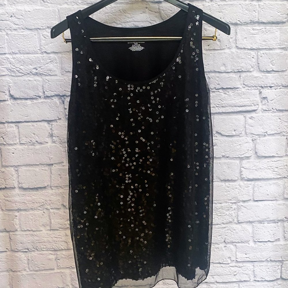 Lane Bryant Sequined Tank Top with Mesh Overlay-Black NWT